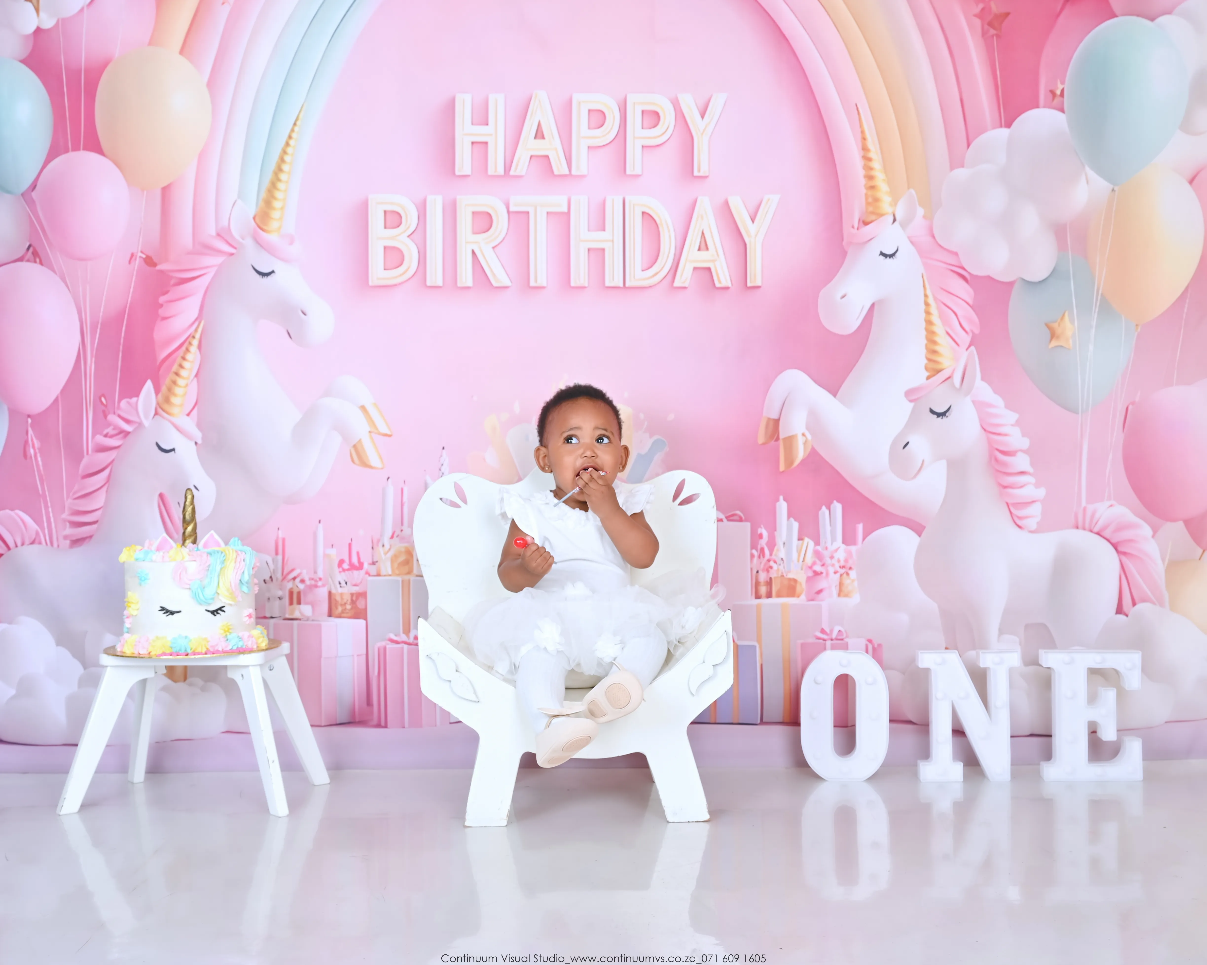 Rainbow Unicorn cake smash — baby portrait
